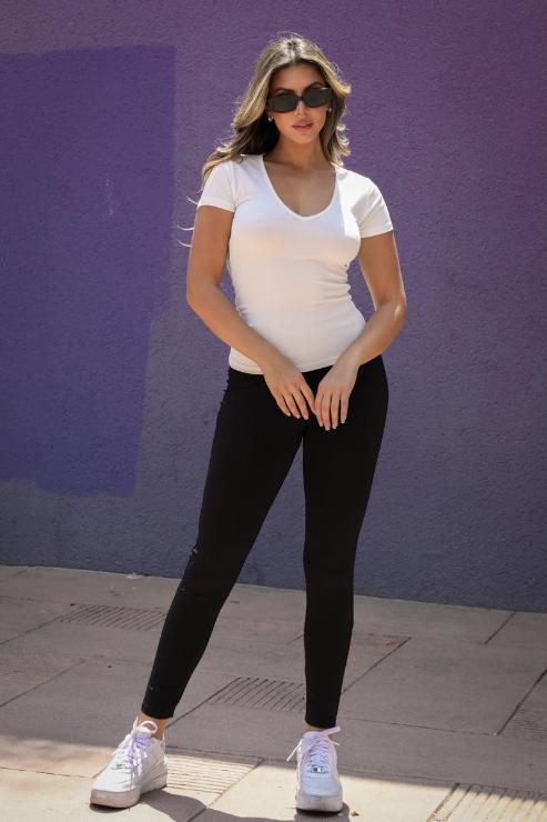 Ribbed V-Neck Short Sleeve Top-1