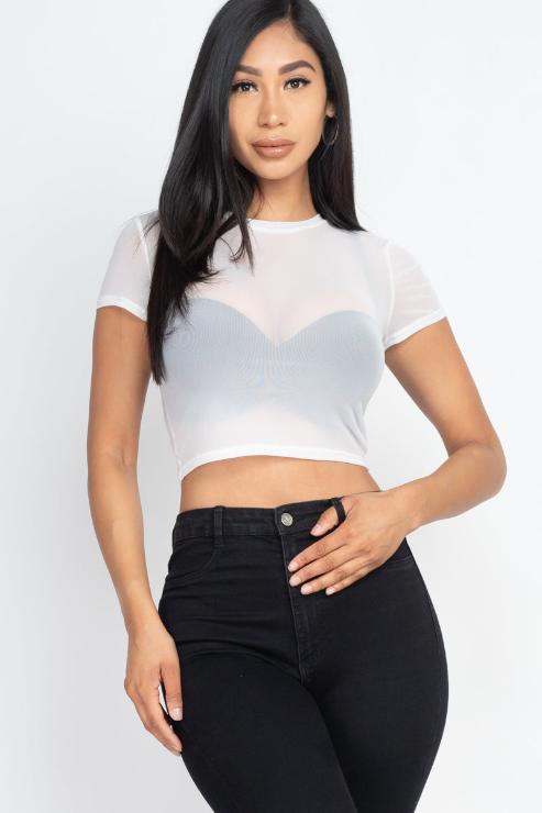 Sexy Mesh Sheer Short Sleeve Crop Top-10