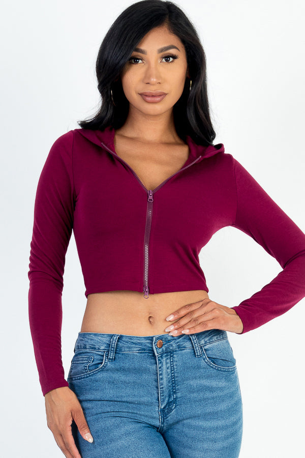French Terry Crop Zip Up Hoodie-6
