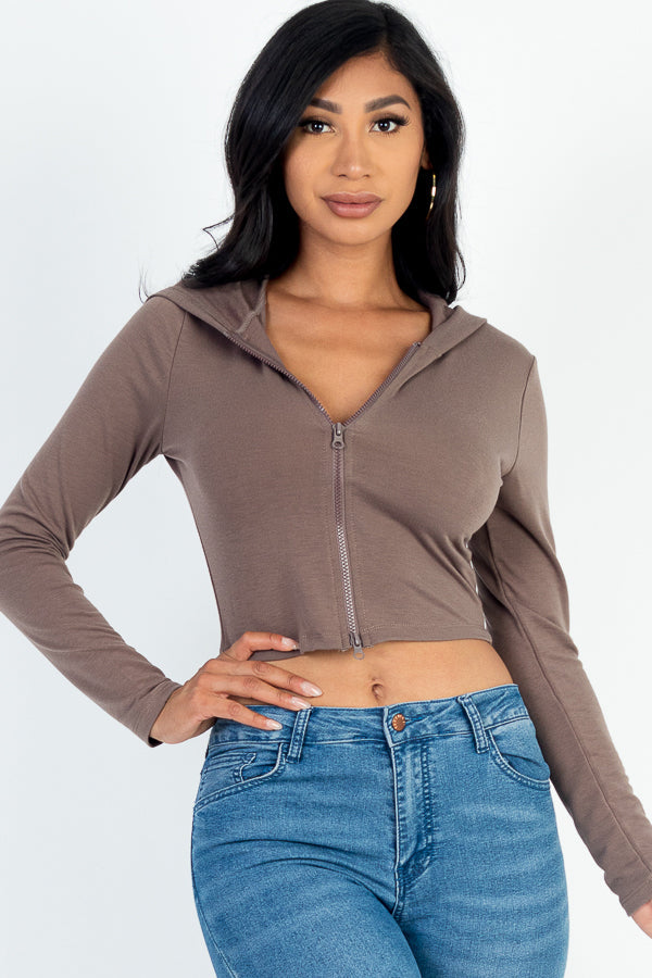 French Terry Crop Zip Up Hoodie-8