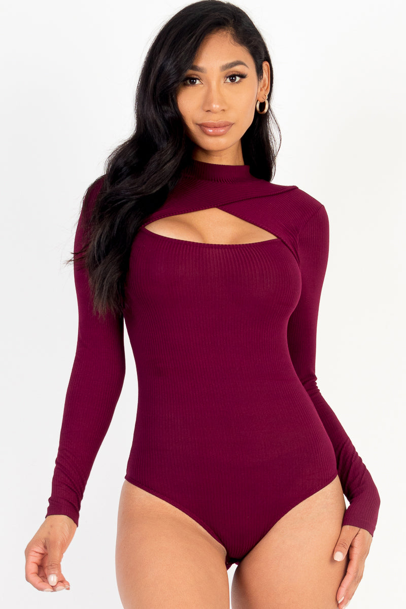 Front Cutout Long Sleeve Bodysuit-6