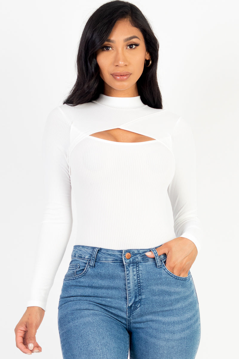 Front Cutout Long Sleeve Bodysuit-8