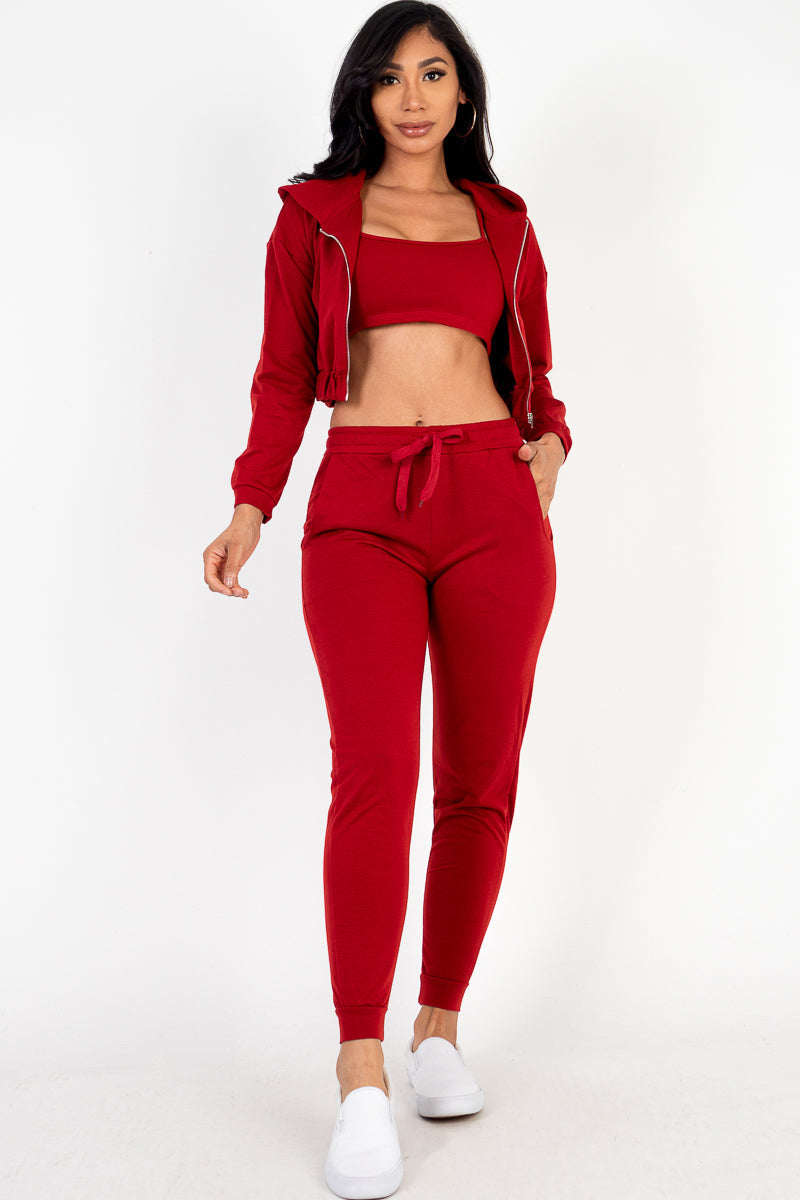 French Terry Cropped Cami with Zip-up Jacket and Joggers Set-8