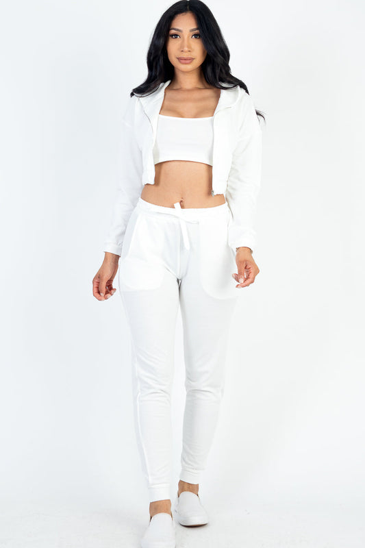 French Terry Cropped Cami with Zip-up Jacket and Joggers Set-10