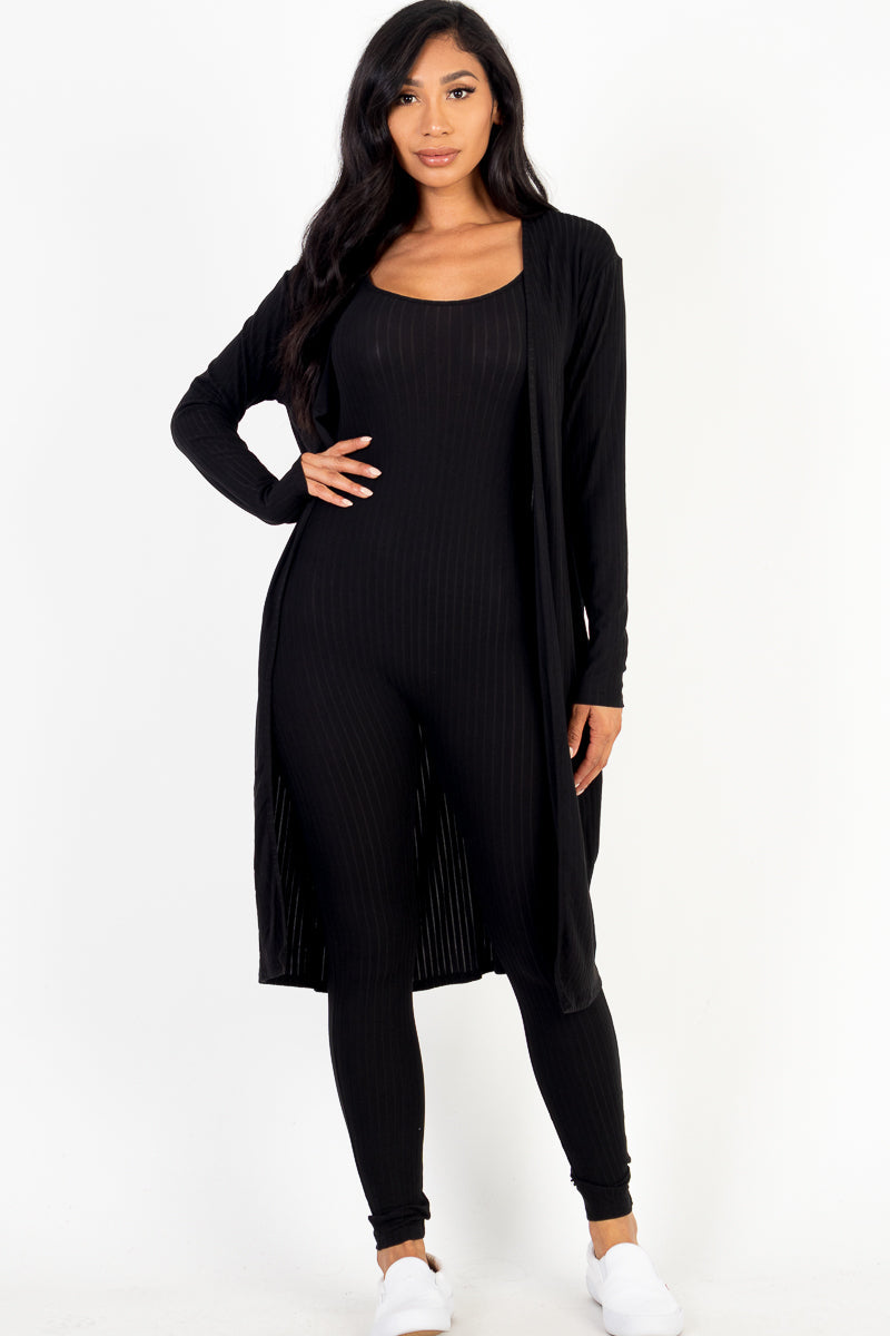Ribbed Cardigan & Jumpsuit Set-5