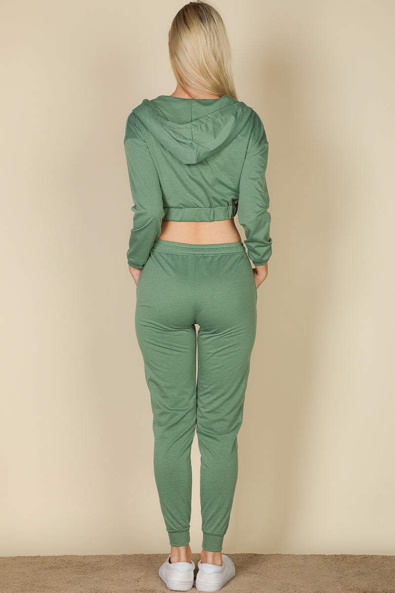 French Terry Cropped Cami with Zip-up Jacket and Joggers Set-3